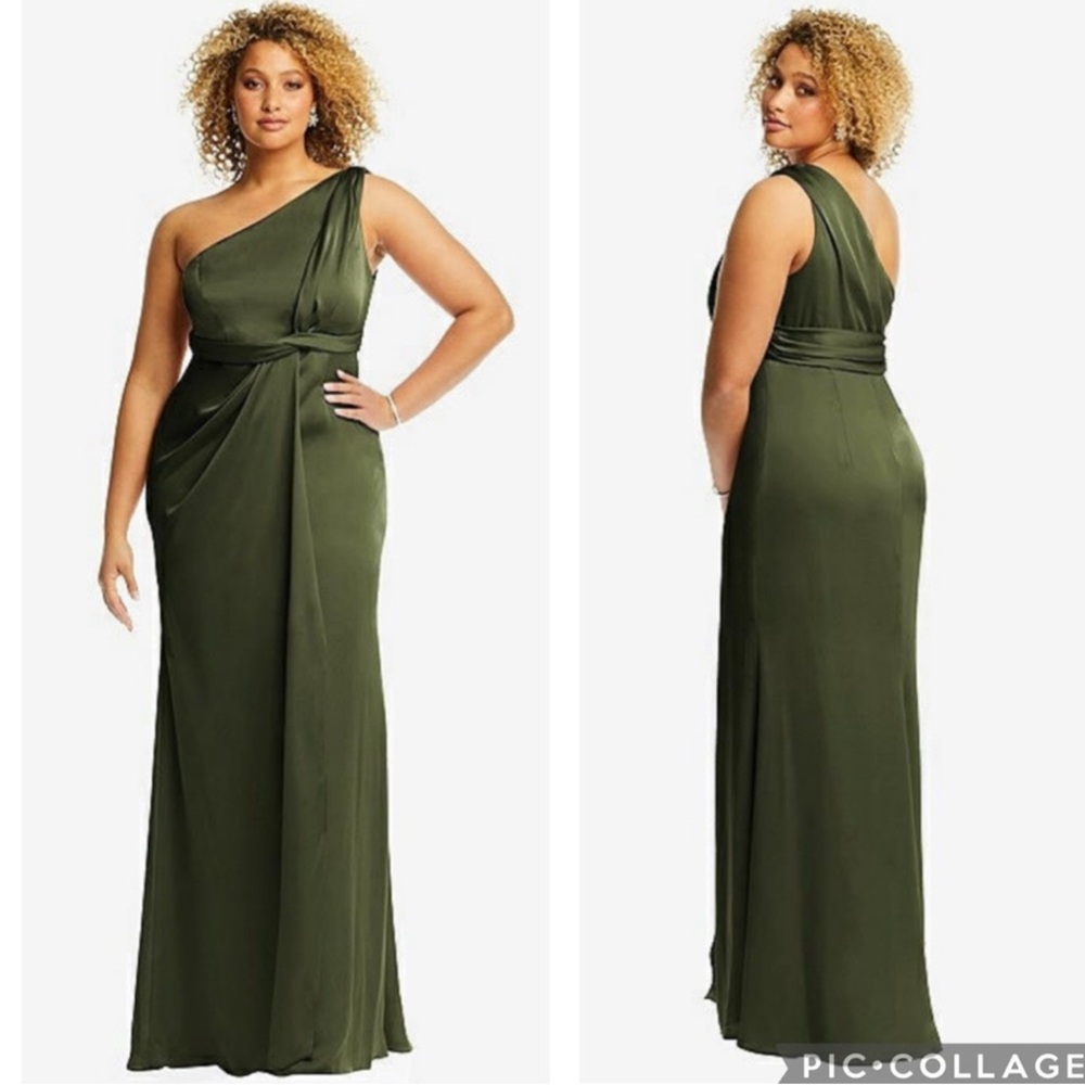 Dessy Collection 3111 One‎ Shoulder Satin Gown Olive Green 20